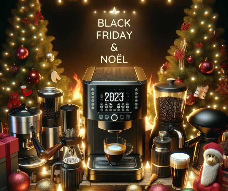 Les meilleures machines à café à grain 2023 entourées de décorations de Noël et Black Friday
